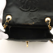 Circa 1985-1990 Silk Satin Classic Flap Chain Shoulder Bag Mini, Black