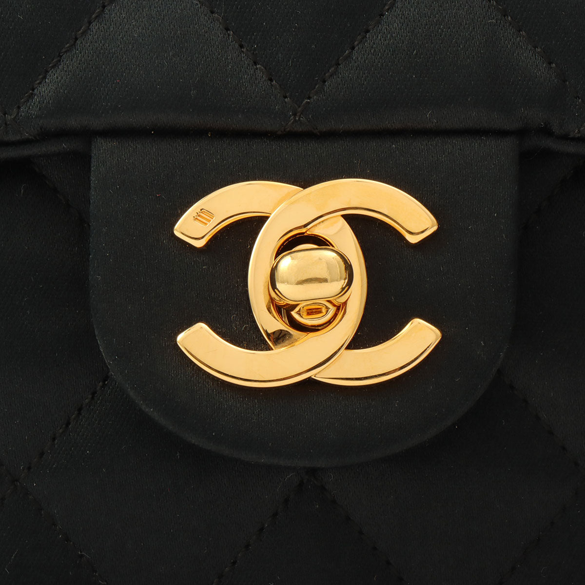 Circa 1985-1990 Silk Satin Classic Flap Chain Shoulder Bag Mini, Black
