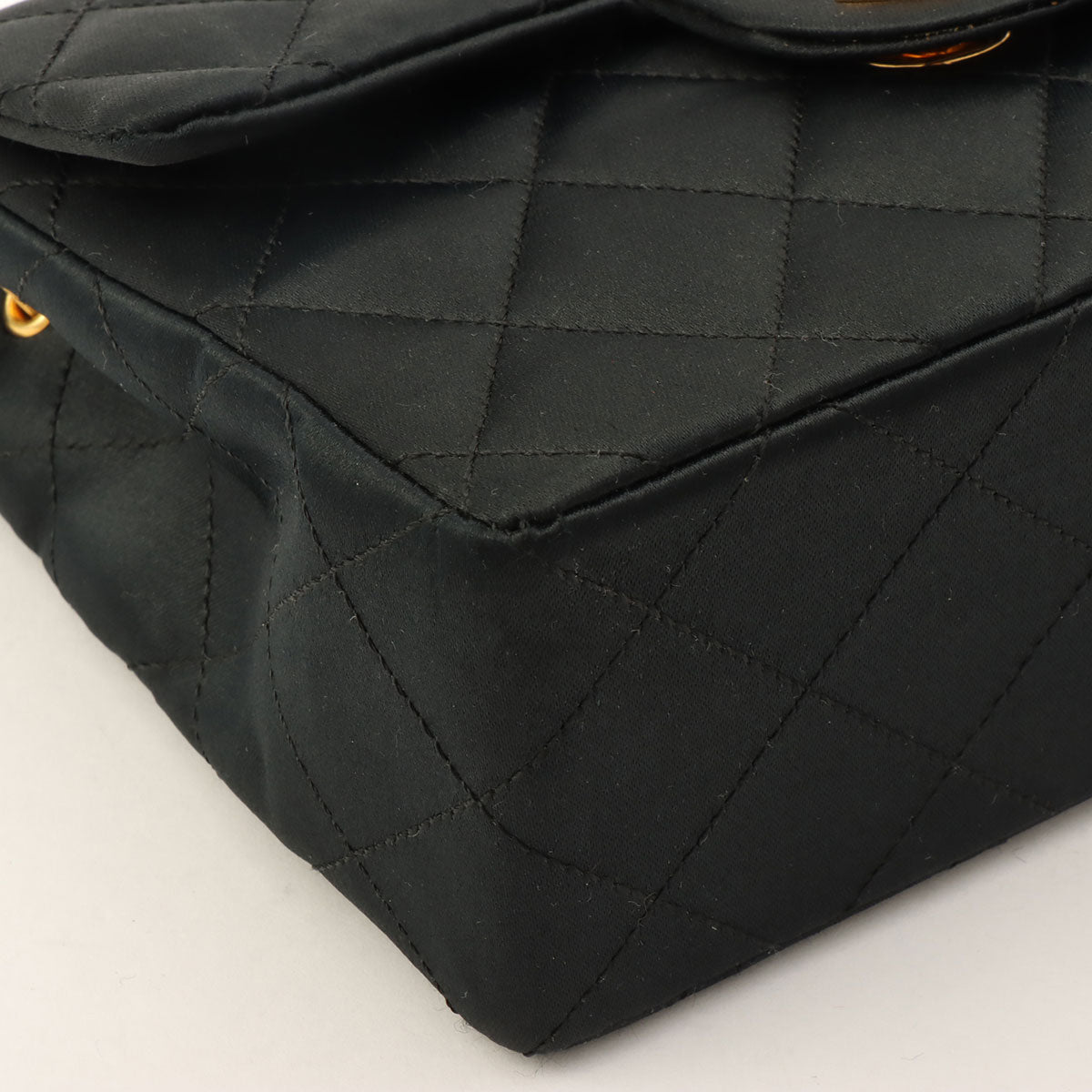 Circa 1985-1990 Silk Satin Classic Flap Chain Shoulder Bag Mini, Black