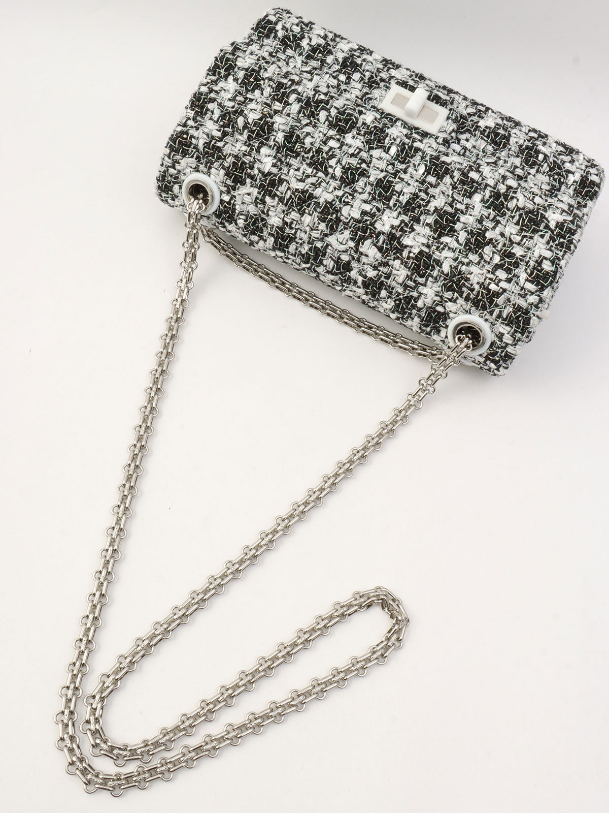 2020年頃製 ラメツイードダブルフラップ2.55チェーンショルダーバッグ ブラック/ホワイト