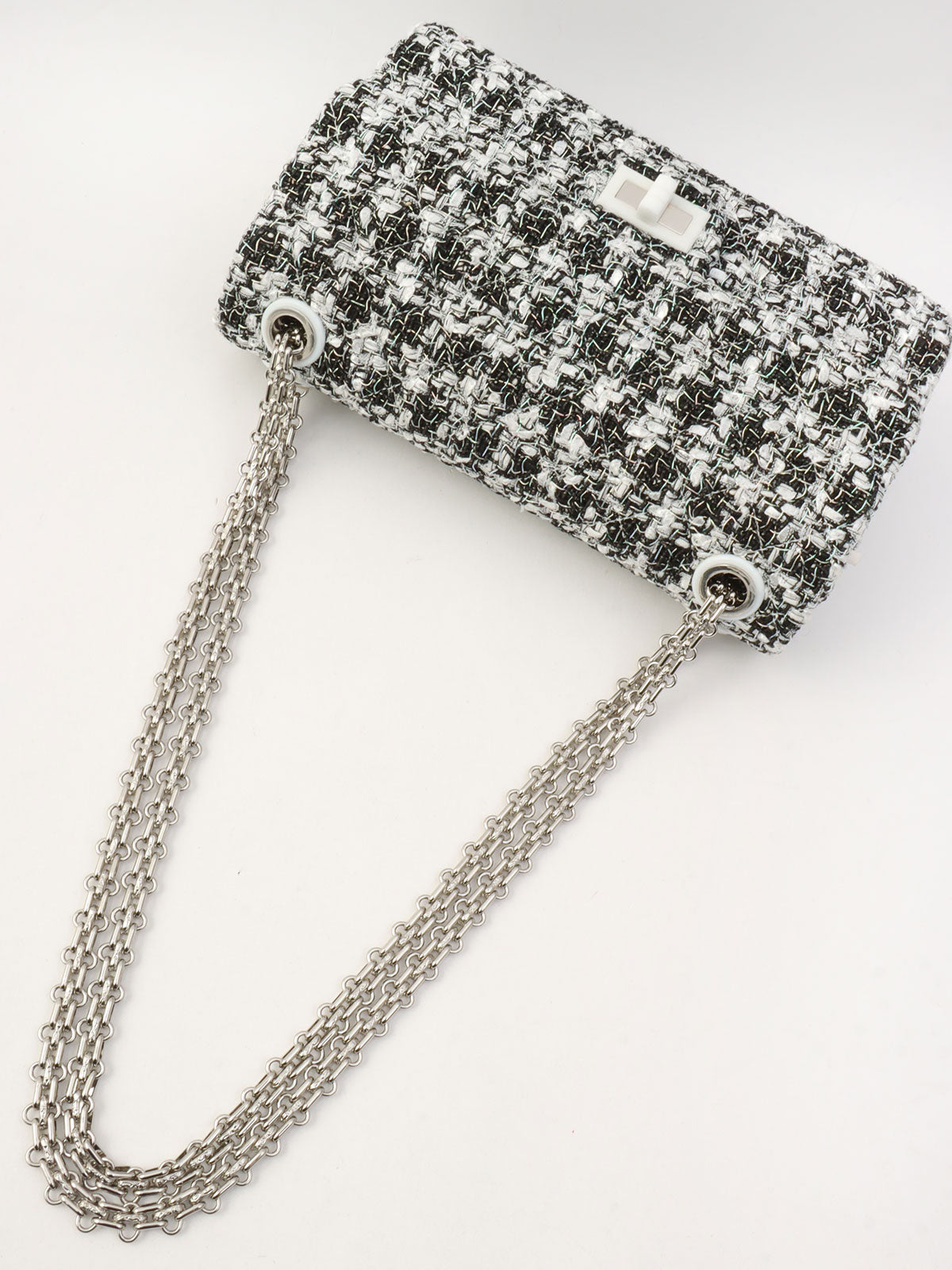 2020年頃製 ラメツイードダブルフラップ2.55チェーンショルダーバッグ ブラック/ホワイト