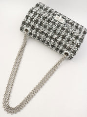 2020年頃製 ラメツイードダブルフラップ2.55チェーンショルダーバッグ ブラック/ホワイト