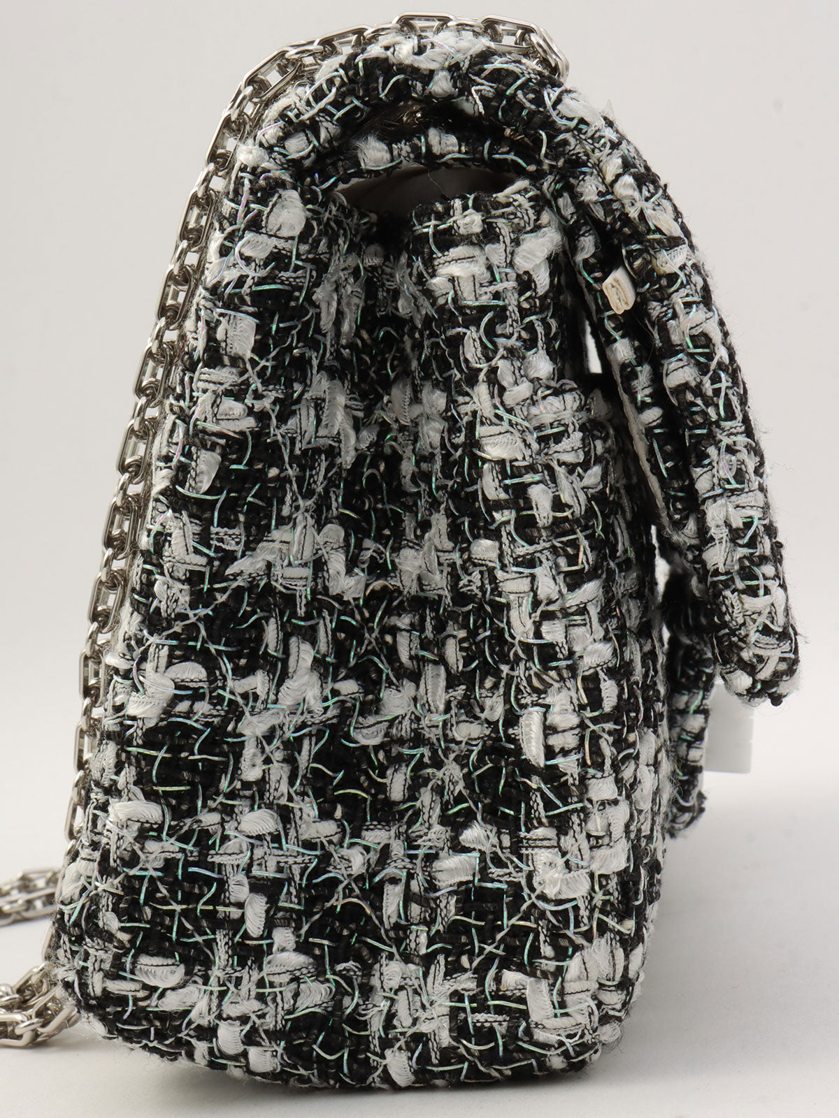 2020年頃製 ラメツイードダブルフラップ2.55チェーンショルダーバッグ ブラック/ホワイト