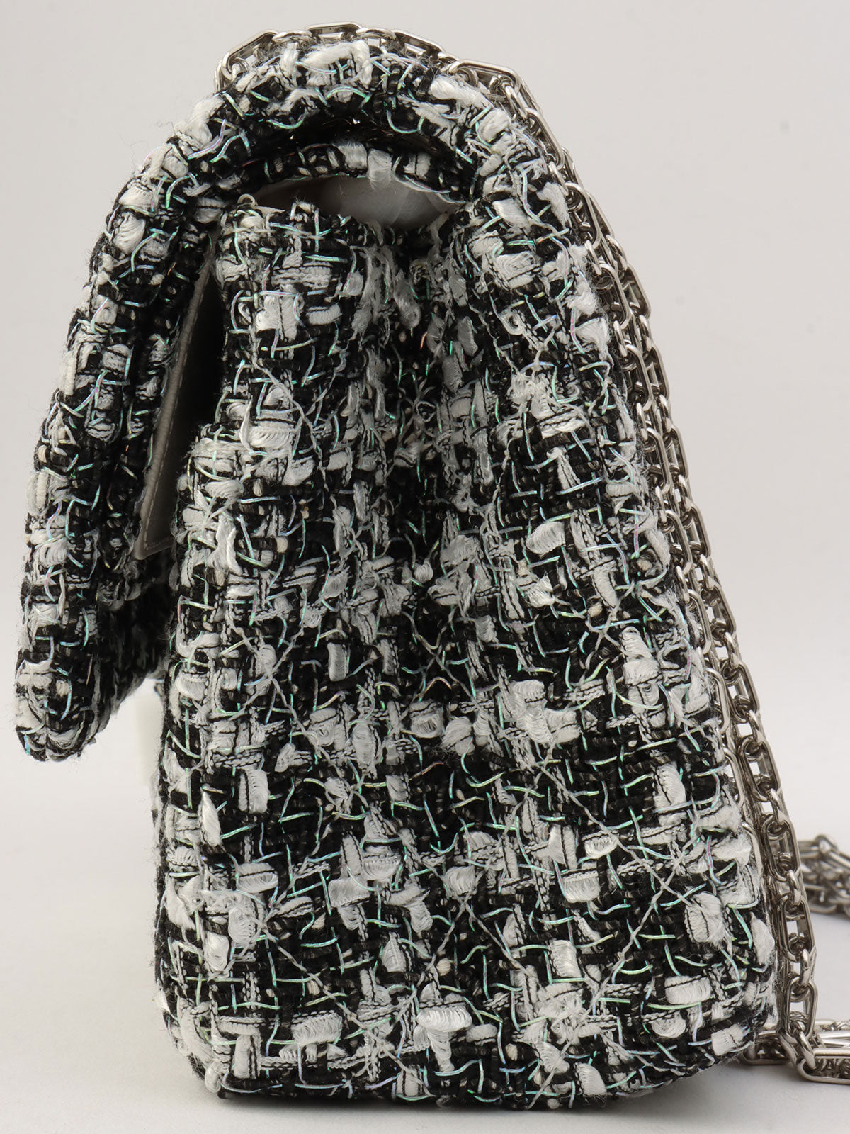 2020年頃製 ラメツイードダブルフラップ2.55チェーンショルダーバッグ ブラック/ホワイト