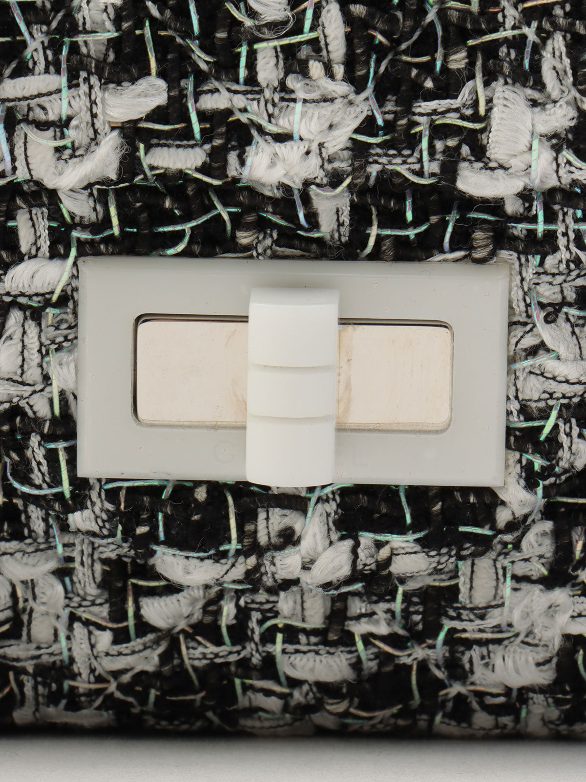 2020年頃製 ラメツイードダブルフラップ2.55チェーンショルダーバッグ ブラック/ホワイト