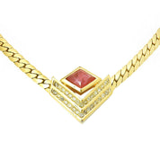 Rhinestone V-motif Necklace Gold/Pink