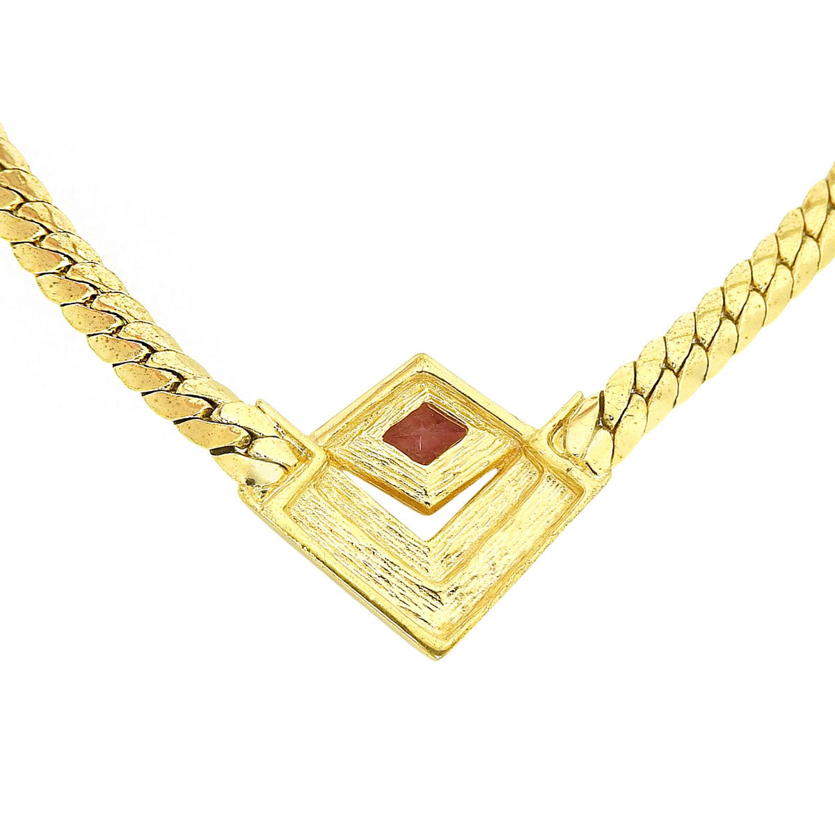 Rhinestone V-motif Necklace Gold/Pink