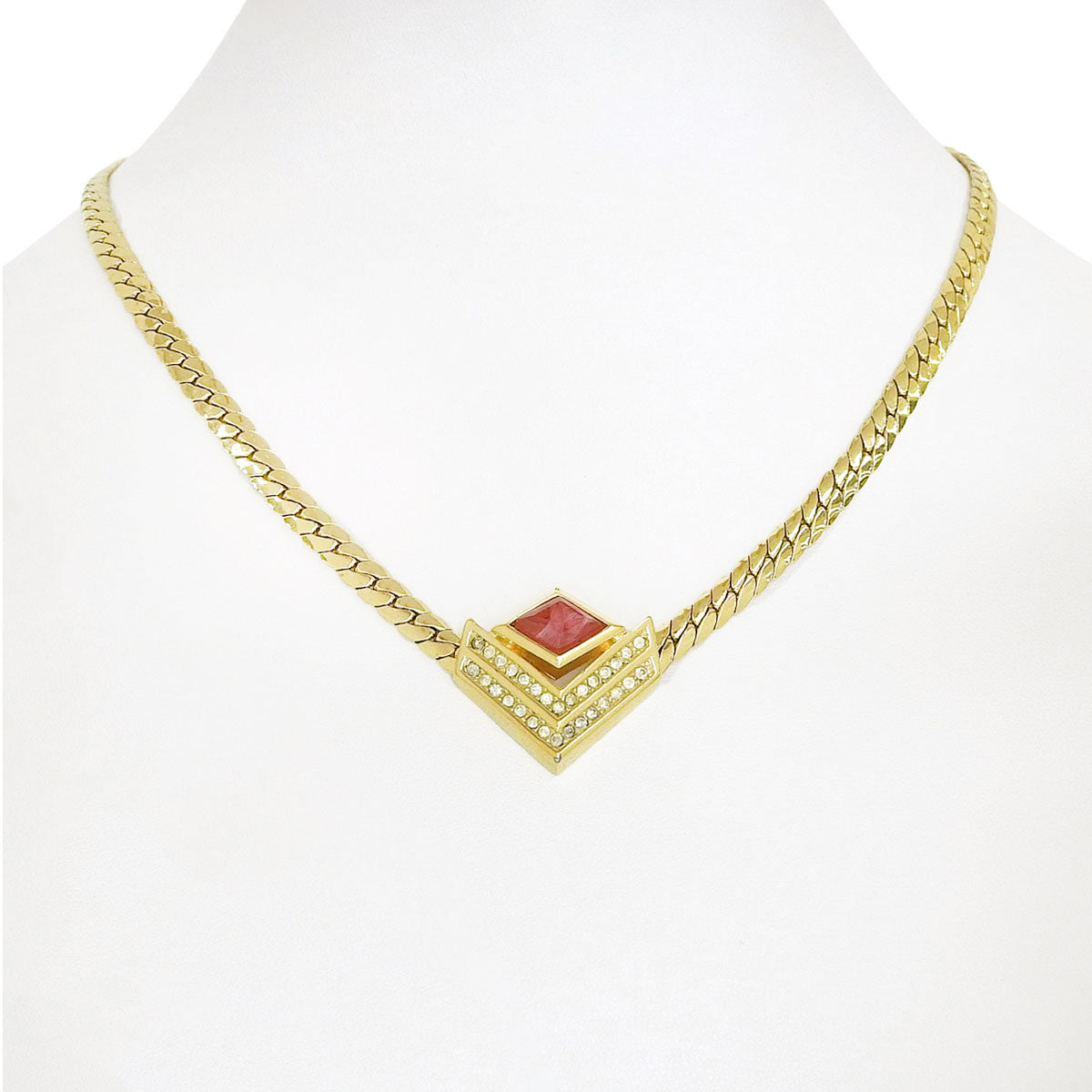 Rhinestone V-motif Necklace Gold/Pink