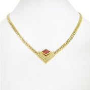 Rhinestone V-motif Necklace Gold/Pink