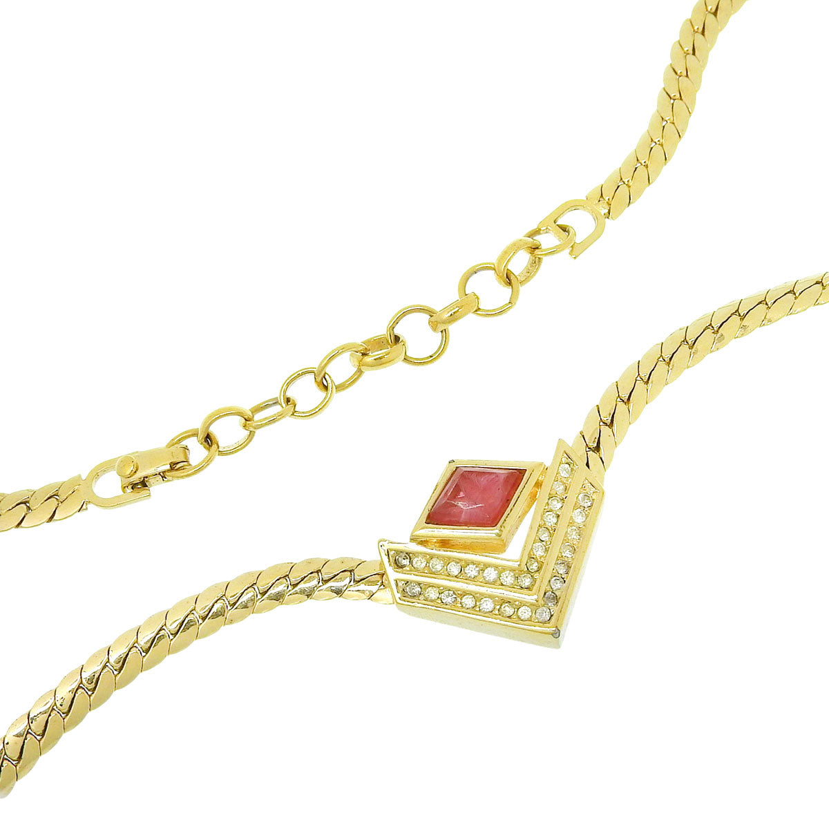 Rhinestone V-motif Necklace Gold/Pink