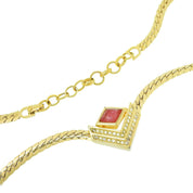 Rhinestone V-motif Necklace Gold/Pink
