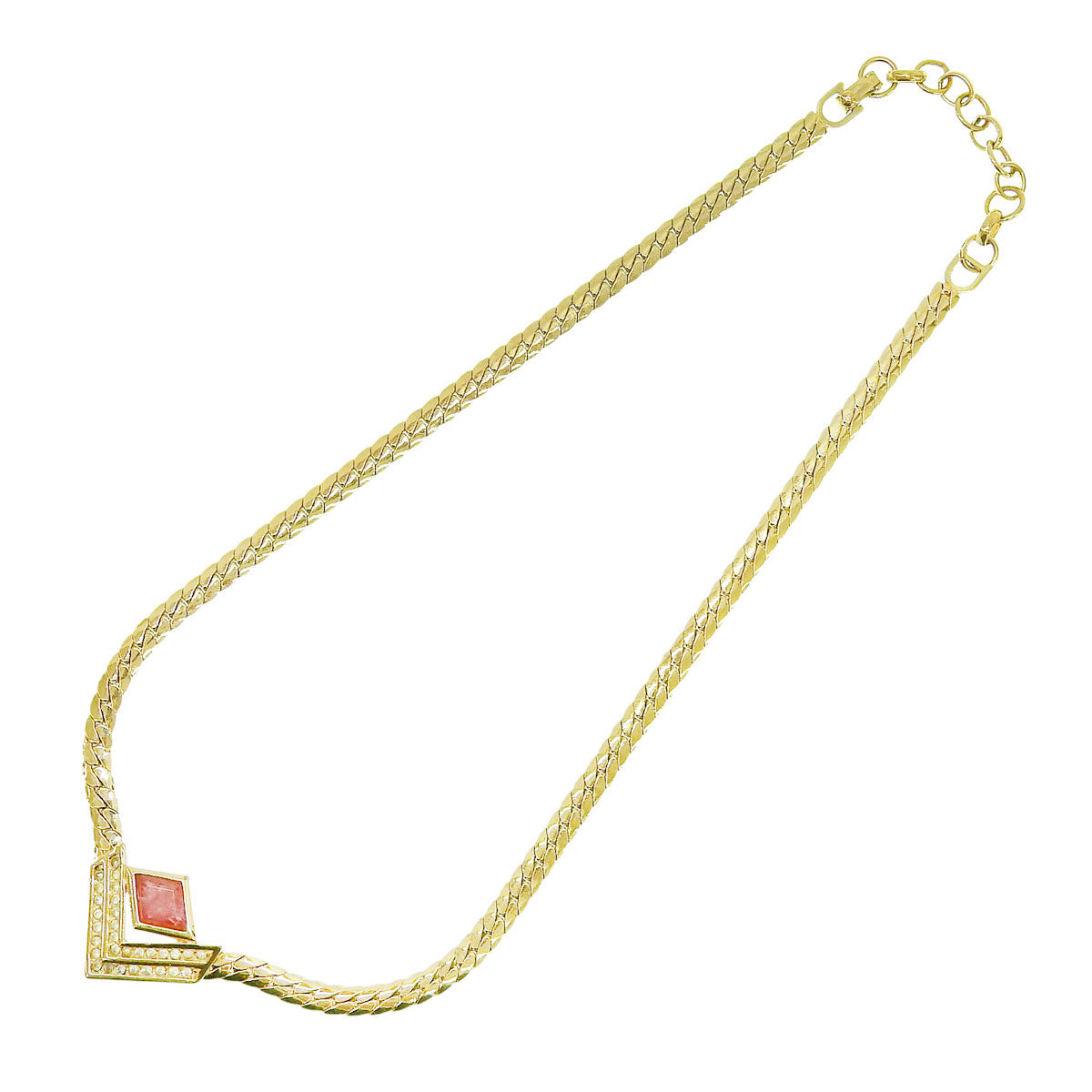 Rhinestone V-motif Necklace Gold/Pink
