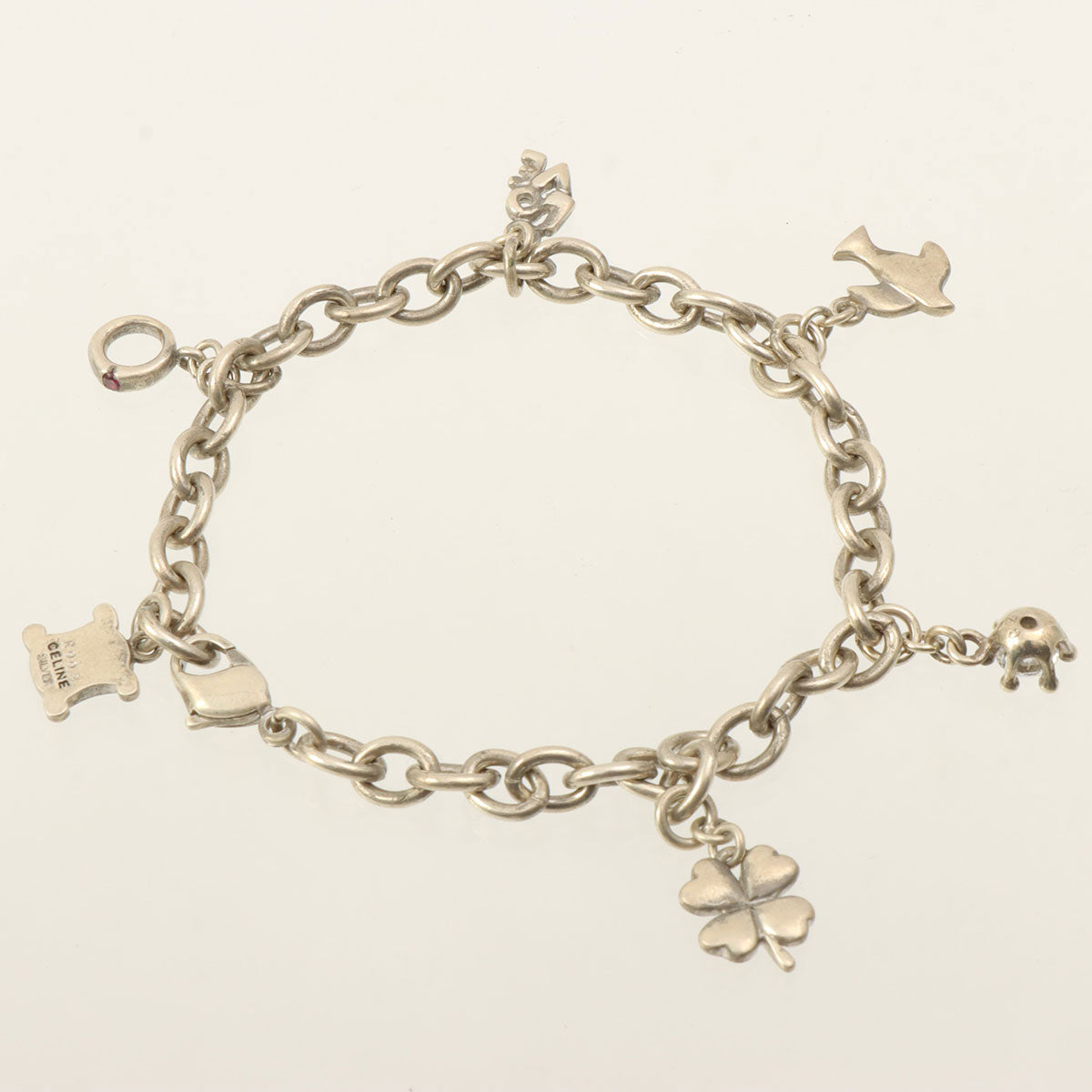 Rhinestone Logo Charm Macadam Bracelet Silver