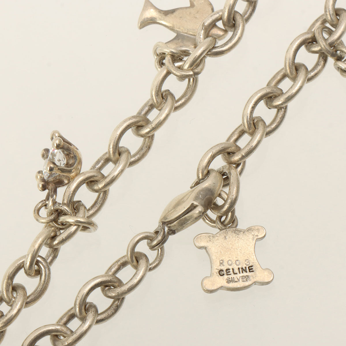 Rhinestone Logo Charm Macadam Bracelet Silver
