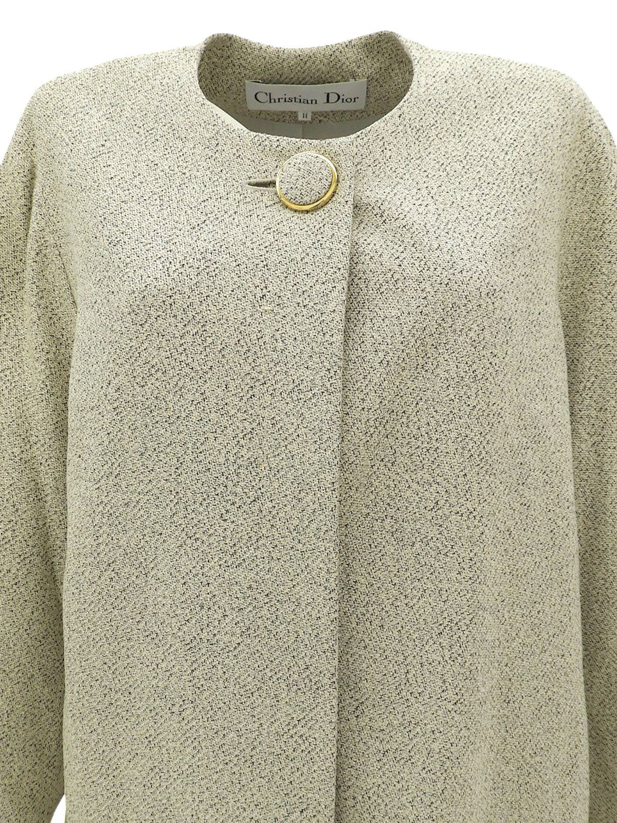 ノーカラーロングジャケット アイボリー/ブラック