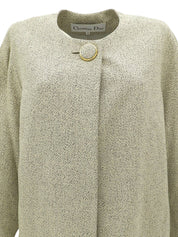 ノーカラーロングジャケット アイボリー/ブラック