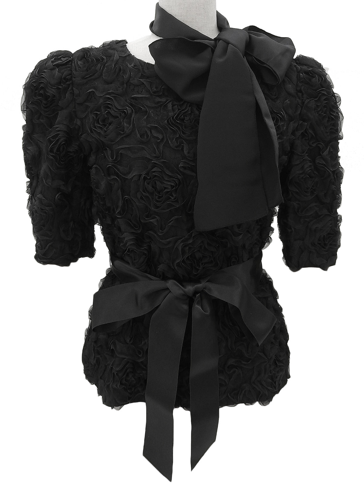 黑色蕾丝花朵图案短袖上衣