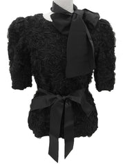 黑色蕾丝花朵图案短袖上衣