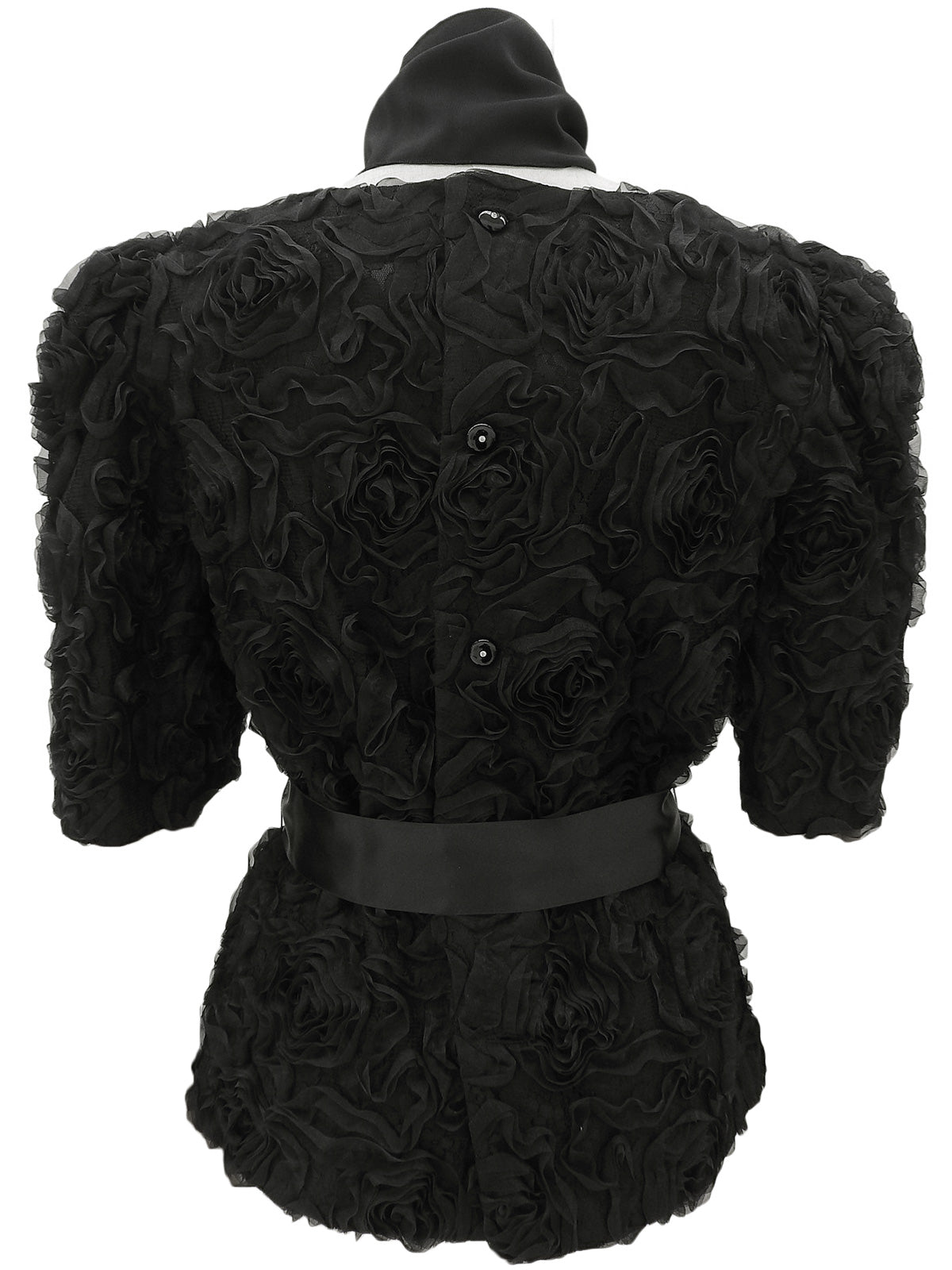 黑色蕾丝花朵图案短袖上衣