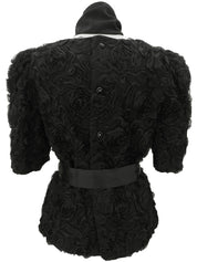 黑色蕾丝花朵图案短袖上衣