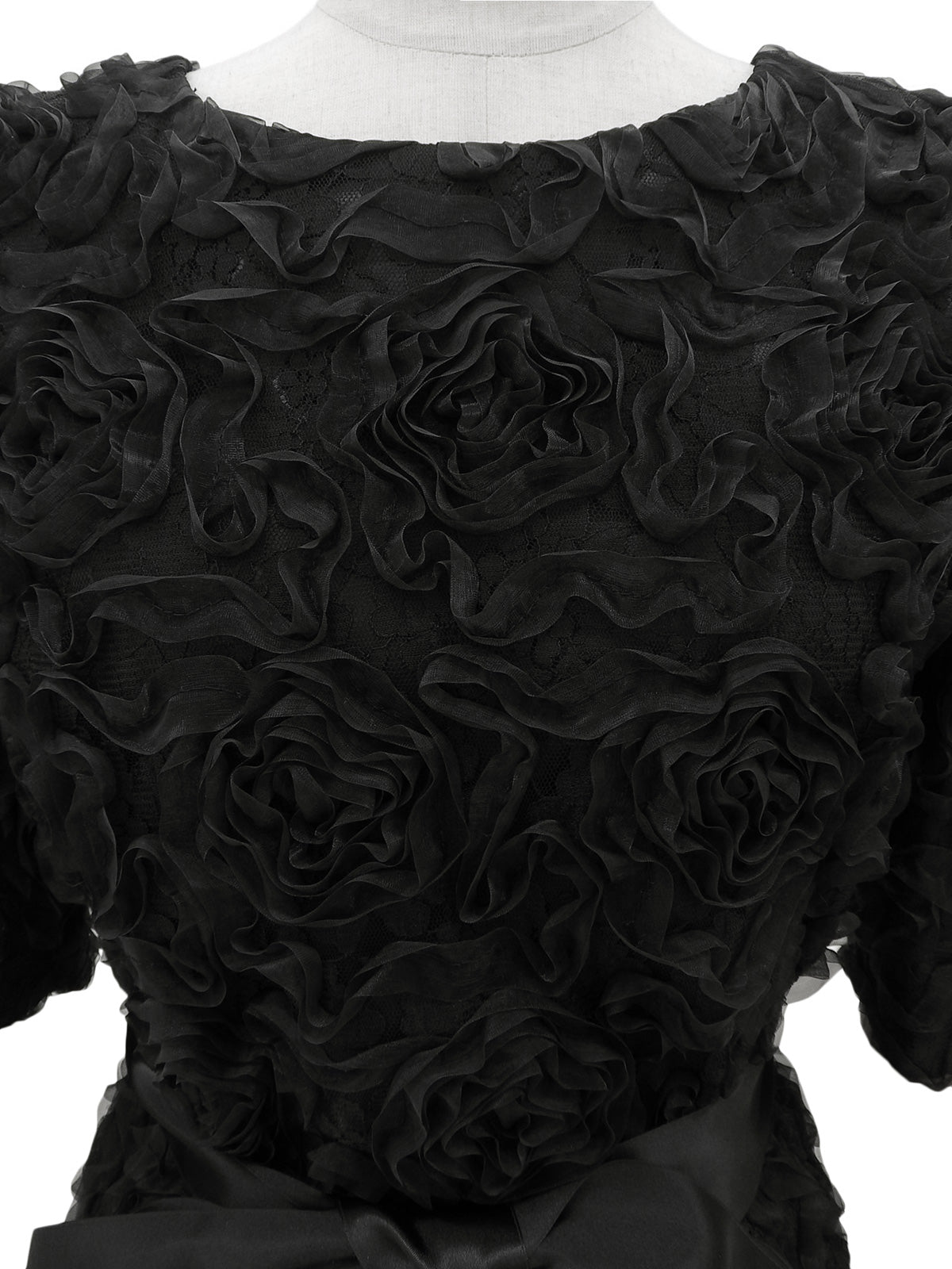 黑色蕾丝花朵图案短袖上衣