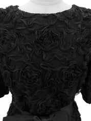 黑色蕾丝花朵图案短袖上衣
