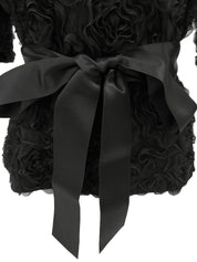 黑色蕾丝花朵图案短袖上衣