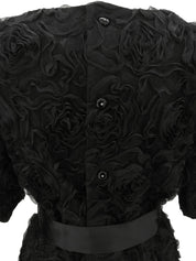 黑色蕾丝花朵图案短袖上衣
