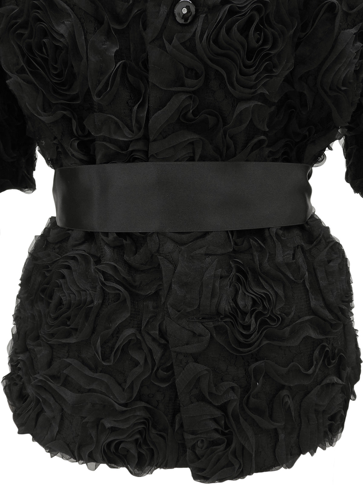 黑色蕾丝花朵图案短袖上衣