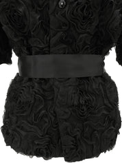 黑色蕾丝花朵图案短袖上衣