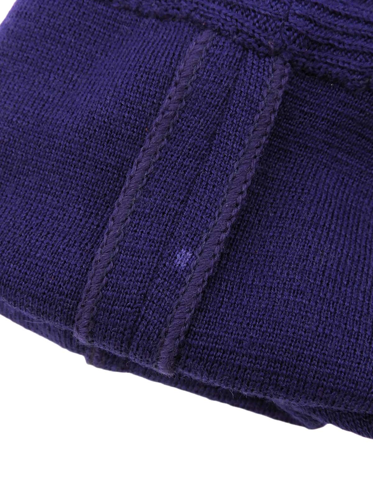 紫色羊毛碎石纽扣长开衫