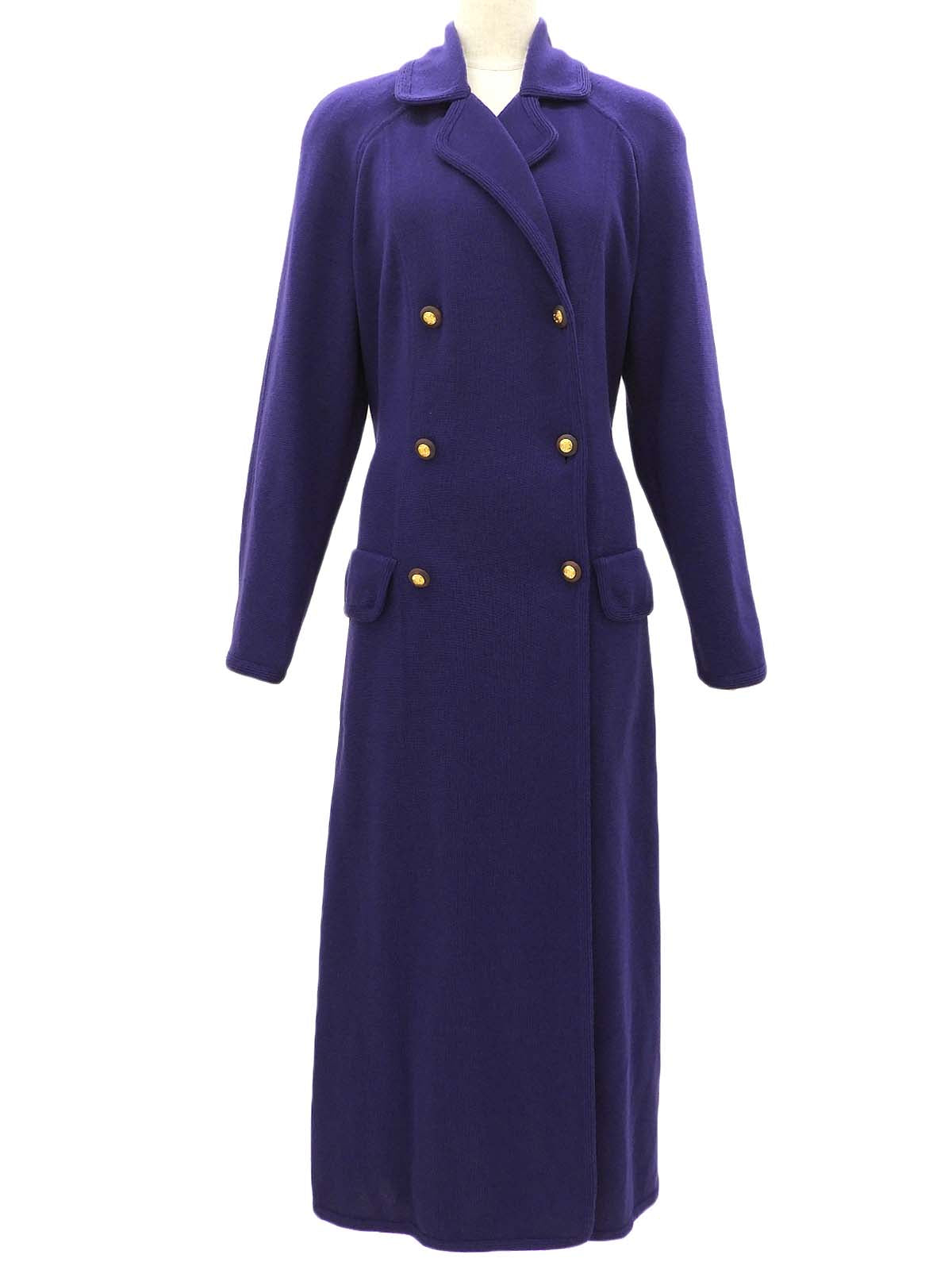 紫色羊毛碎石纽扣长开衫