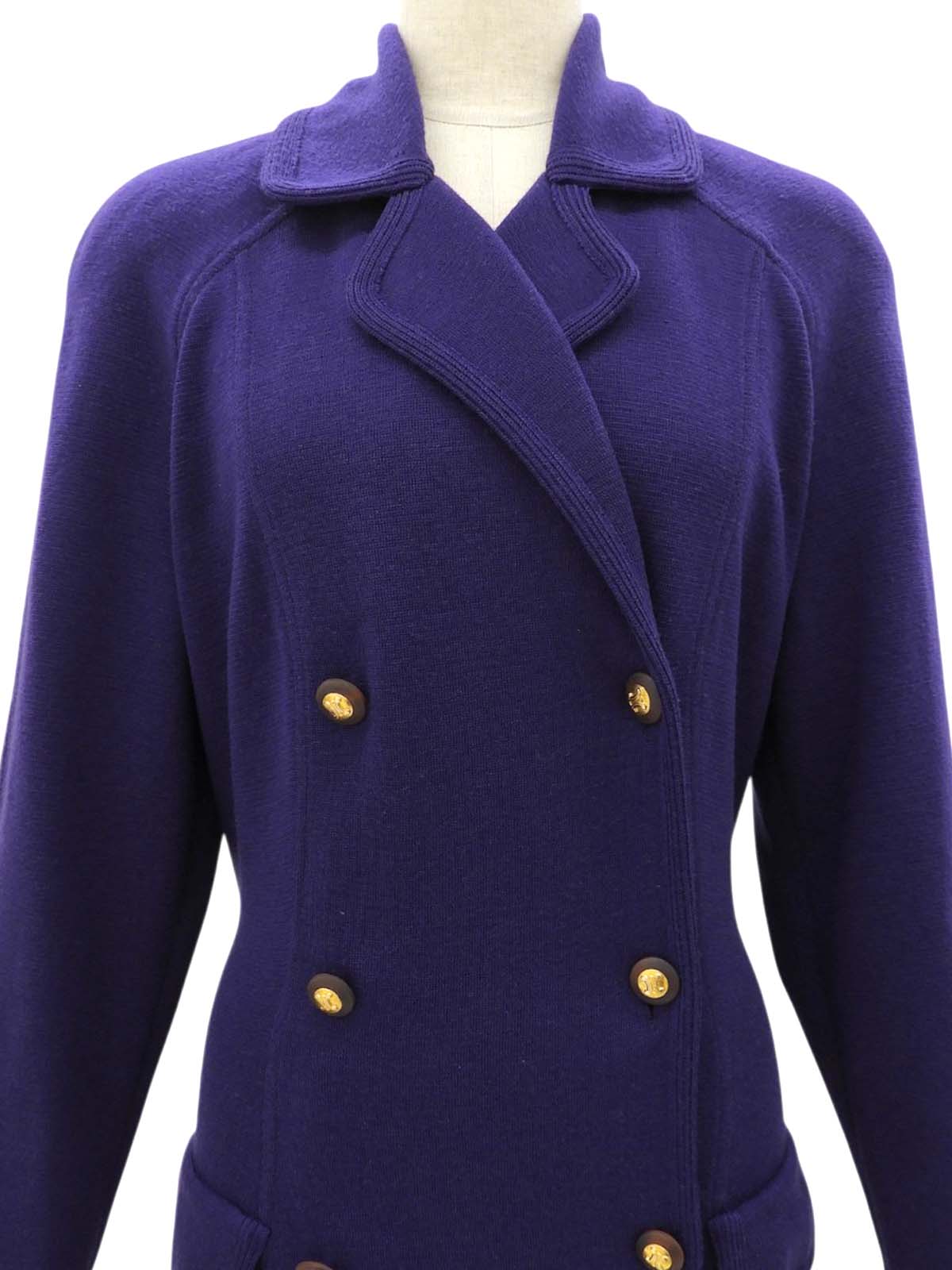 紫色羊毛碎石纽扣长开衫