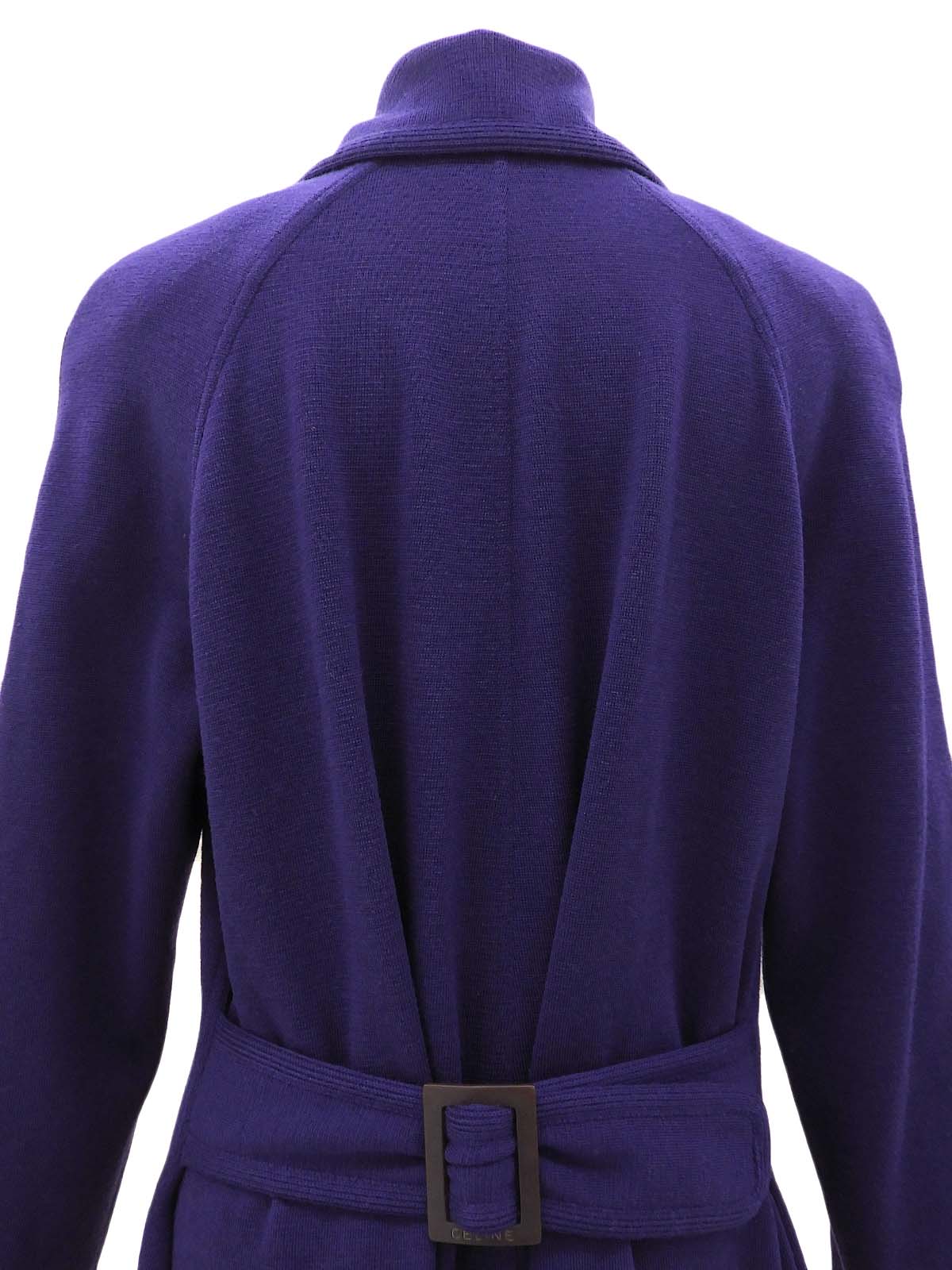 紫色羊毛碎石纽扣长开衫