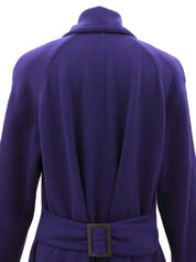 紫色羊毛碎石纽扣长开衫