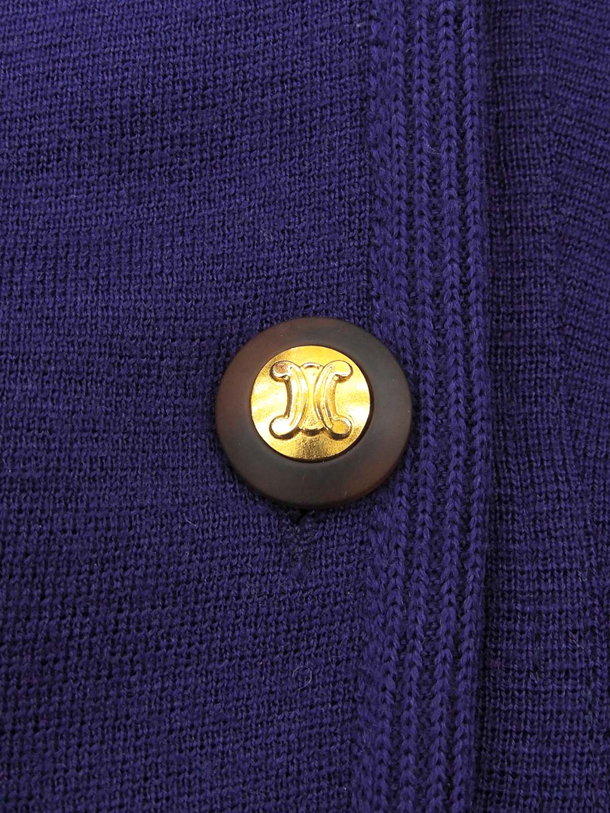 紫色羊毛碎石纽扣长开衫