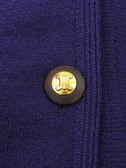 紫色羊毛碎石纽扣长开衫