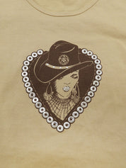 Rhinestone Cowgirl Motif T-Shirt #12 Beige
