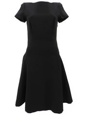 Flared short-sleeved dress in black
