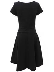 Flared short-sleeved dress in black
