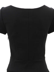 Flared short-sleeved dress in black