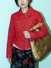 Denim Logo Button Jacket #38 Red