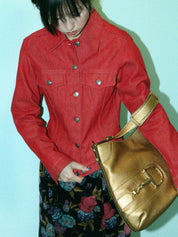 Denim Logo Button Jacket #38 Red
