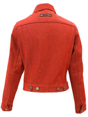 红色牛仔布logo纽扣夹克