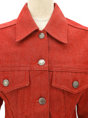 红色牛仔布logo纽扣夹克