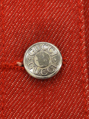 红色牛仔布logo纽扣夹克