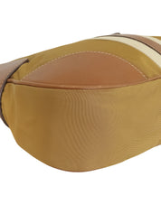 Nylon and leather combination shoulder bag with logo plate, beige.