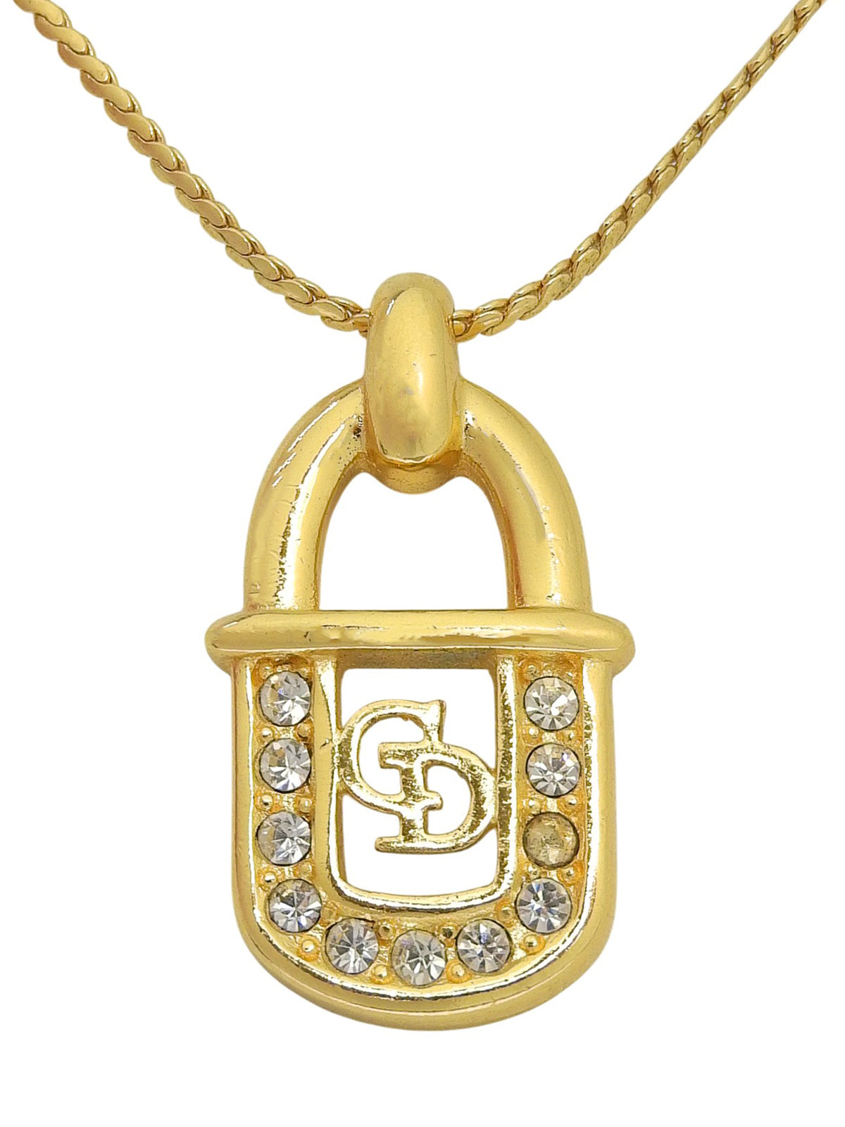 ラインストーンロゴパドロックモチーフネックレス ゴールド