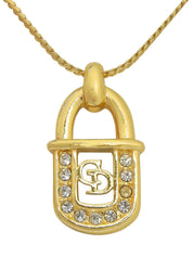 ラインストーンロゴパドロックモチーフネックレス ゴールド