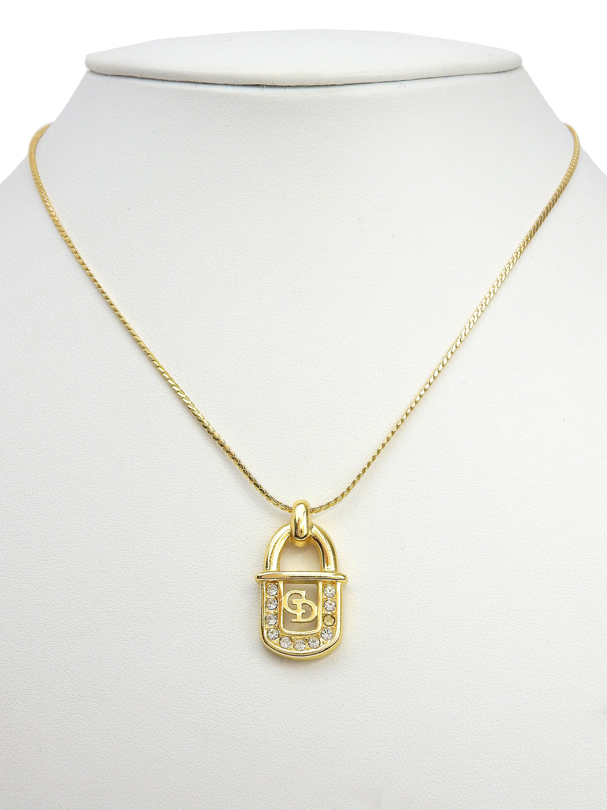 ラインストーンロゴパドロックモチーフネックレス ゴールド